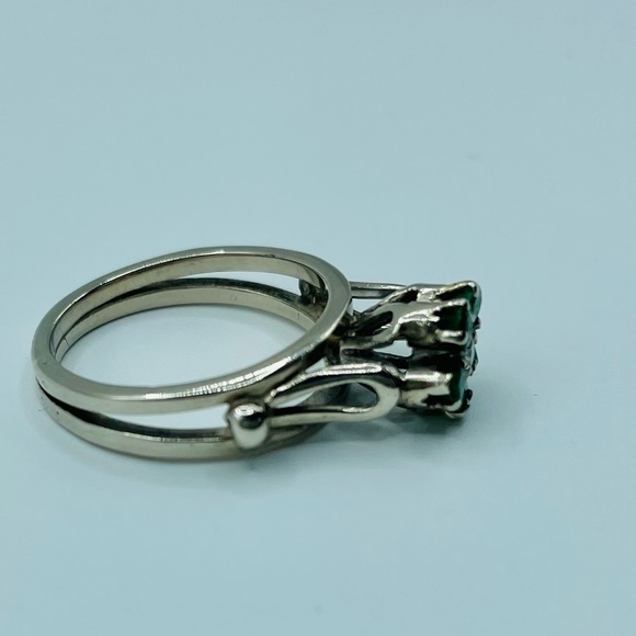Vintage/Antique High Prong Diamond and Green Flower Solid 10k White Gold Ring - Picture 5 of 16